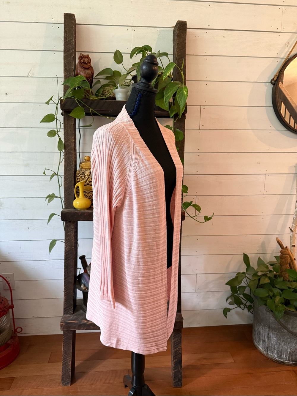 Talbots Pale Pink Open-Front Ribbed Cardigan - Picture 8 of 17